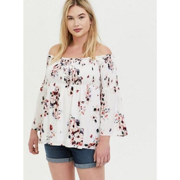 Torrid Modal Lace-up Smocked Off-Shoulder Top Size 2X - Picture 1 of 10